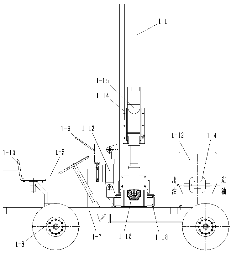 Operating mechanism of highway guardrail pile driving and pulling machine