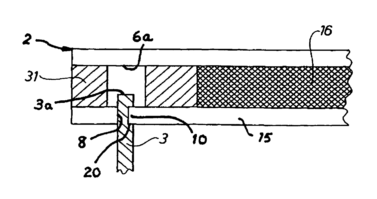 Assembly between a side member and a rear panel of a piece of furniture