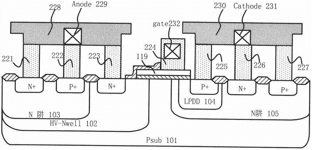 High-voltage ESD (electro-static discharge) protective device triggered by bidirectional substrate