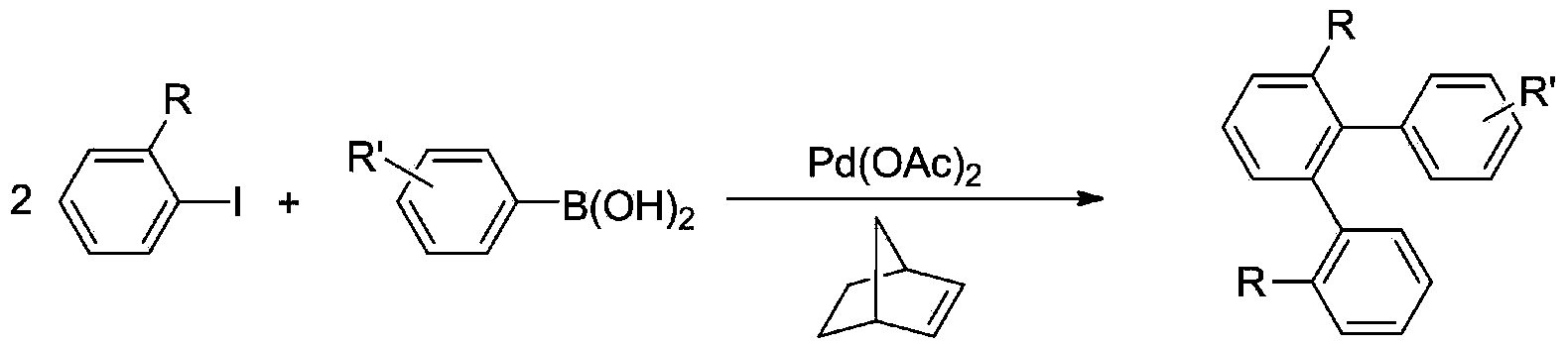 Method for synthetizing terphenyl compounds through palladium catalyzed cascade reaction