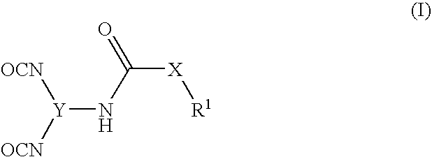 Adducts containing isocyanate groups and composition adhering effectively to painted substrates