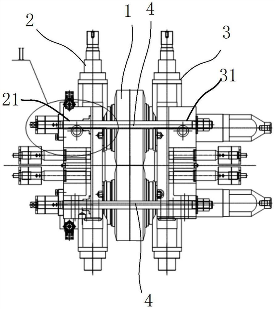 Universal rolling mill with structure for preventing pull rod of guide and guard beam from warping in roll changing process