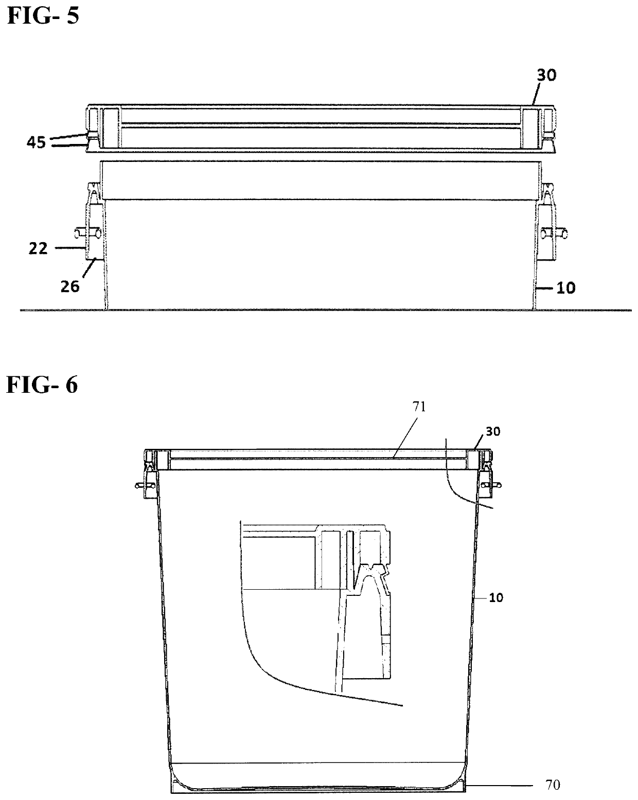 Plastic container body and container closure and carry handle grip / container leverage opening tool assembly