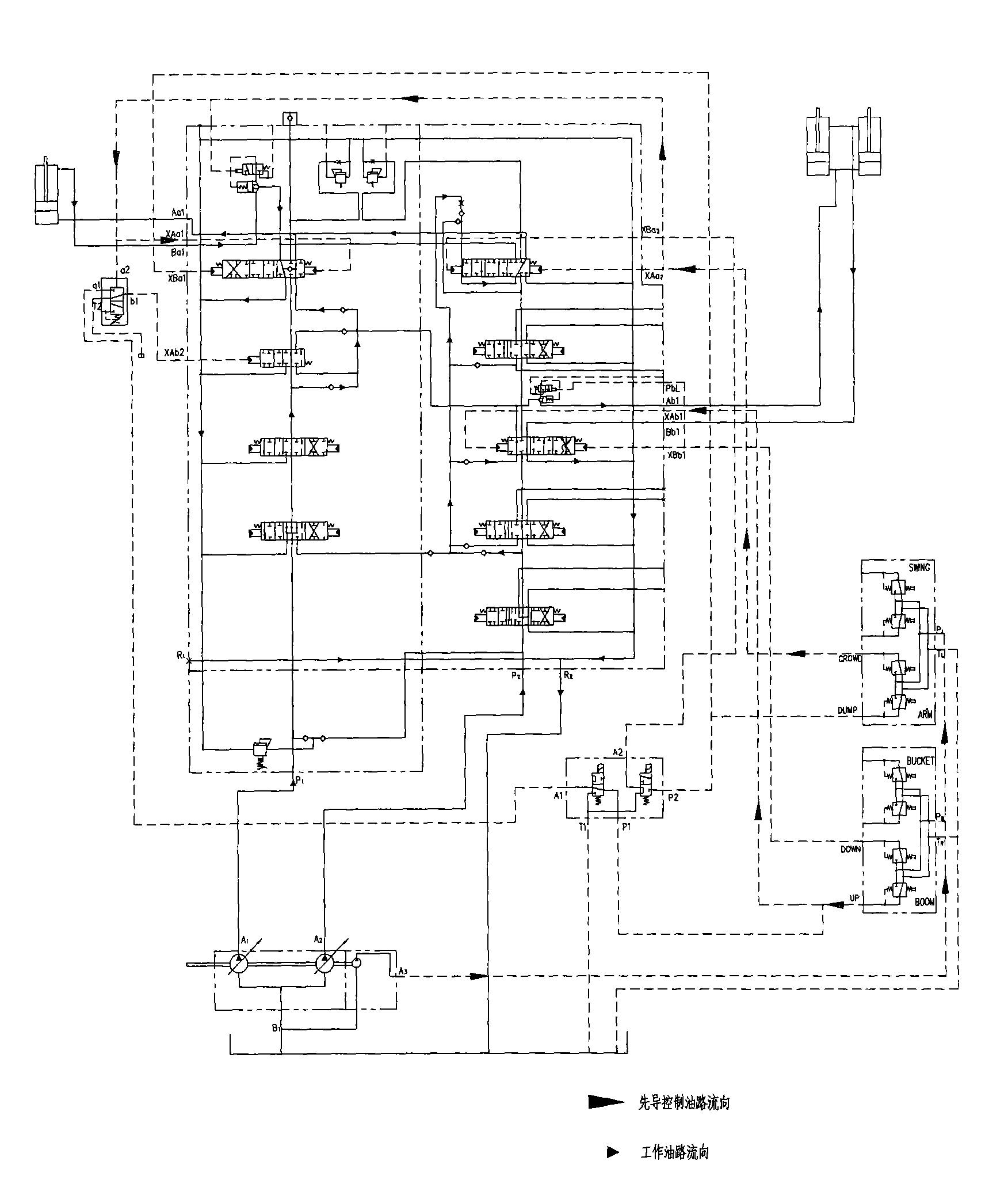 Method for improving excavating control characteristic and leveling operation characteristic of excavator