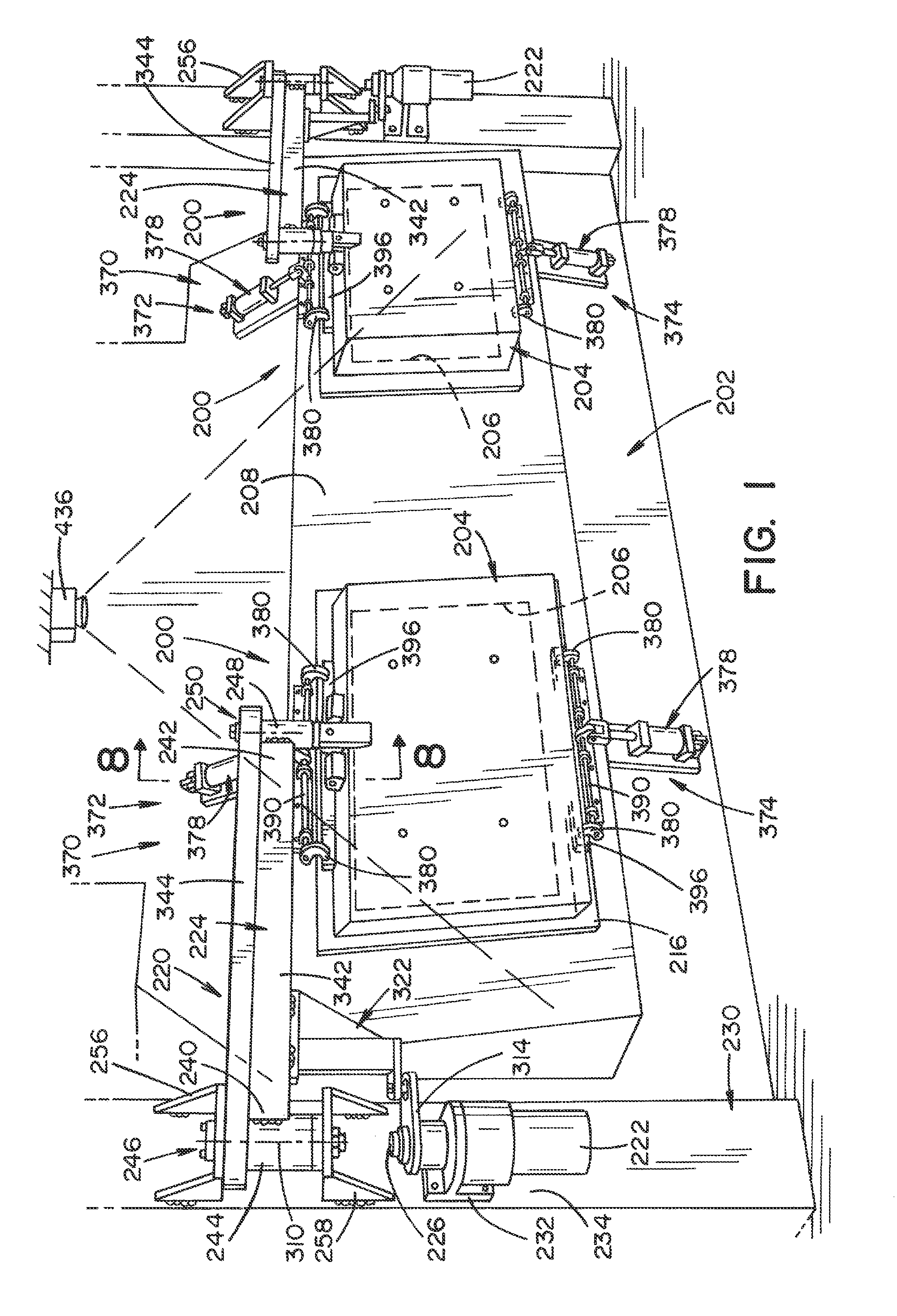 Automatic charge hearth access door assembly