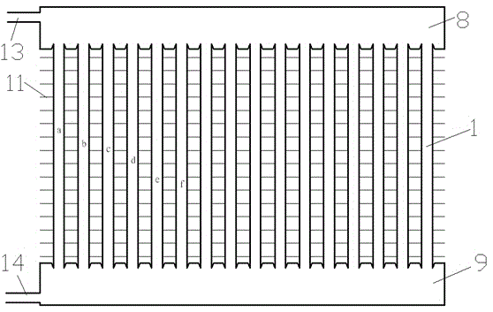 Finned heat exchanger provided with row-distance-variable communication holes