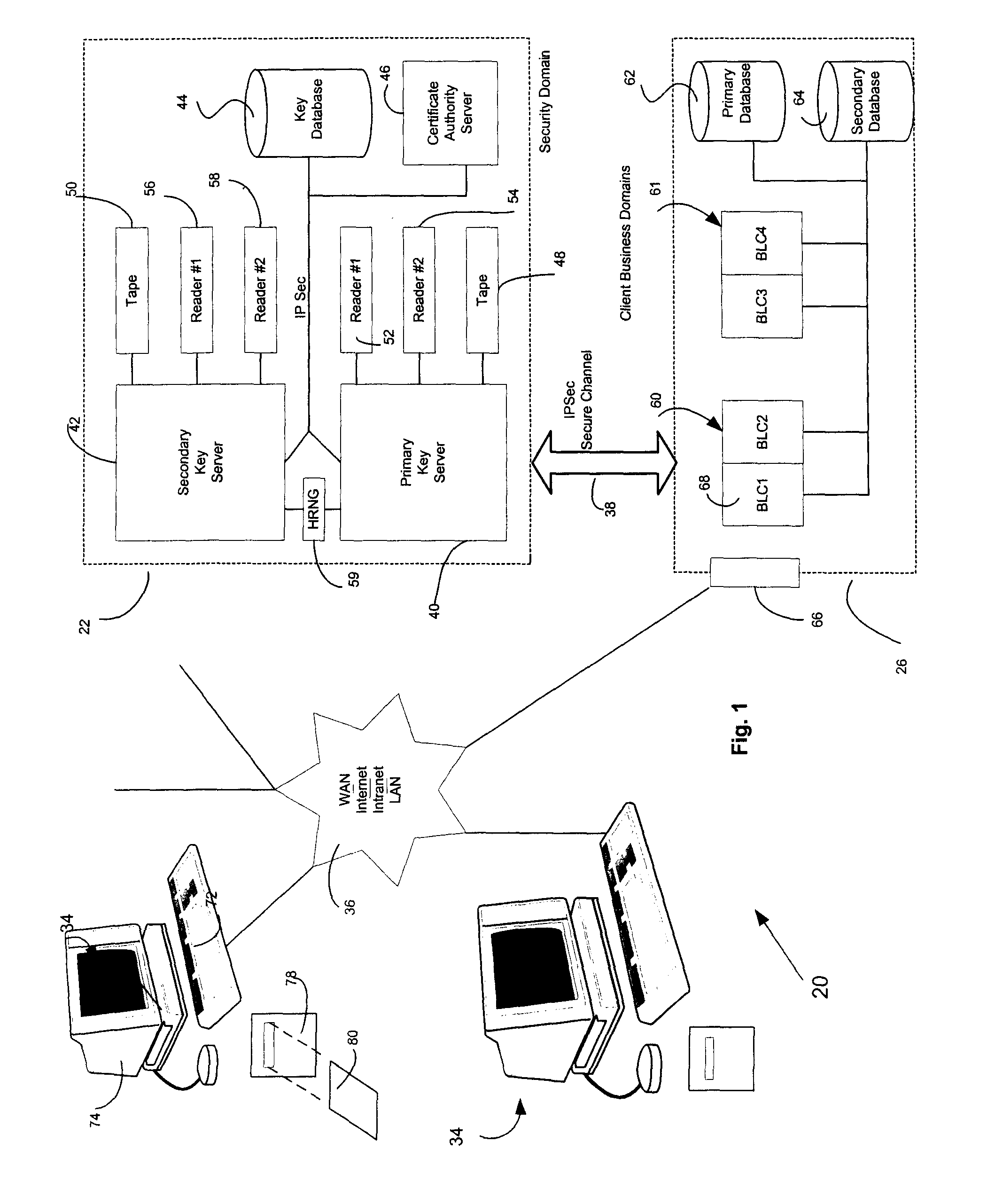 Hidden link dynamic key manager for use in computer systems with database structure for storage of encrypted data and method for storage and retrieval of encrypted data