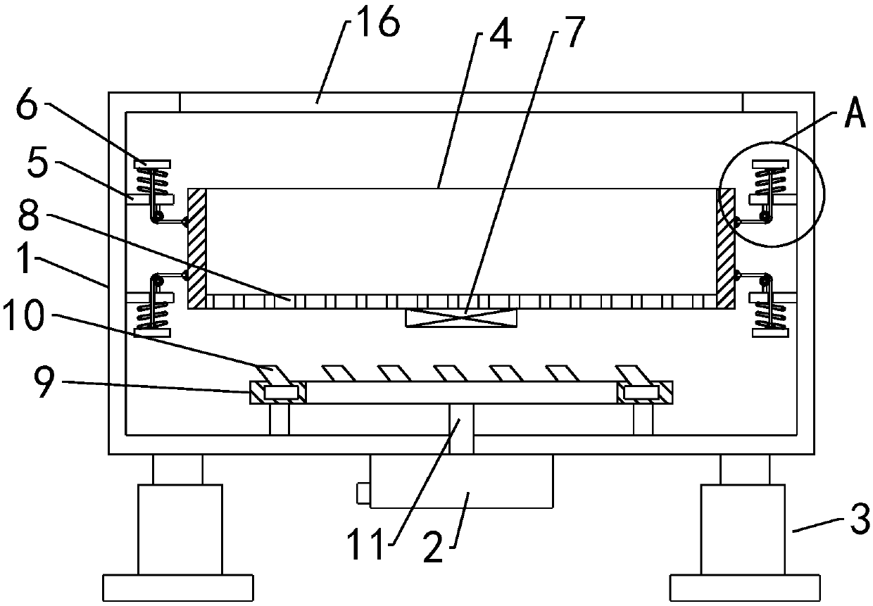 Tea leaf drying device with damping and noise lowering bases