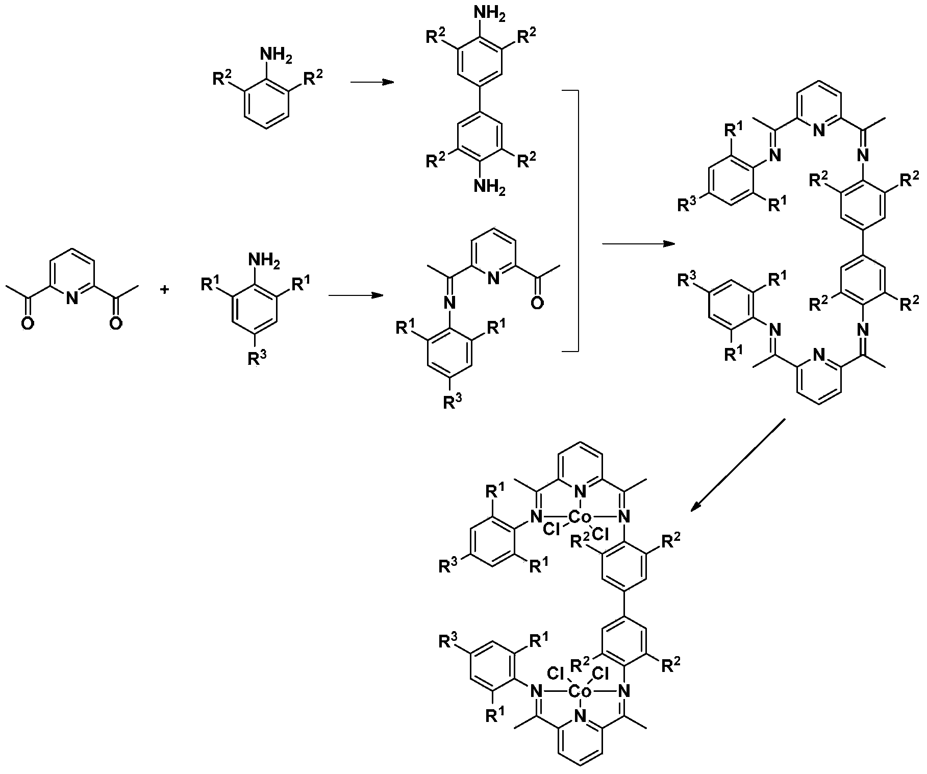 2,6-diene amine pyridine binuclear cobalt complex catalyst as well as preparation method and application thereof