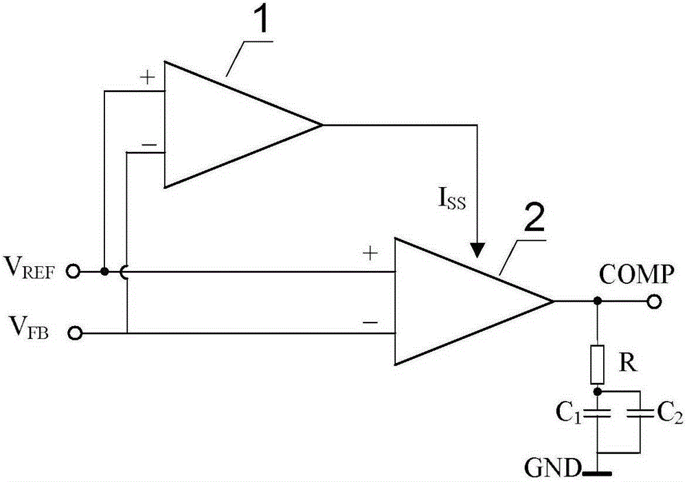 Error amplifier, transconductance amplifier and gain amplifier for composing DC-DC converter