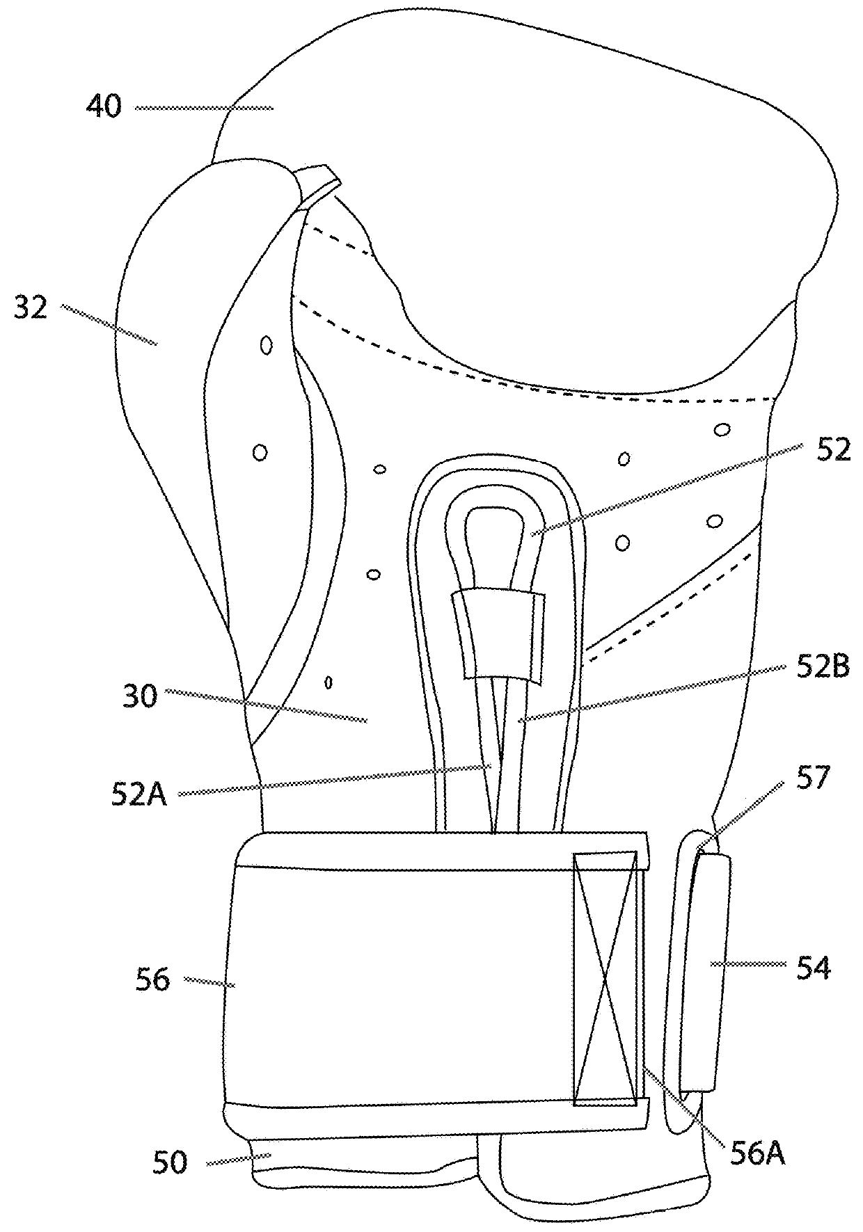 Sports glove having improved wrist strap and dorsal splint system