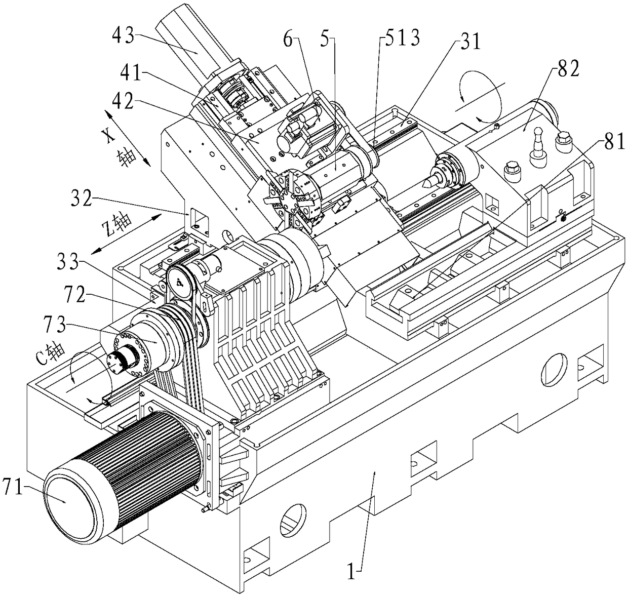 A machine tool with a spindle turning tool holder