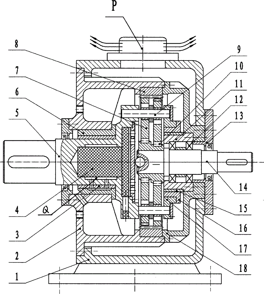 Small tooth difference reduction gearbox with interlayer air cooling box body supported by zinc base alloy bearings