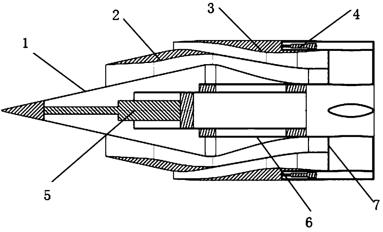 Axially symmetrical variable geometry bimodal air inlet channel adaptive to broad Mach number flight