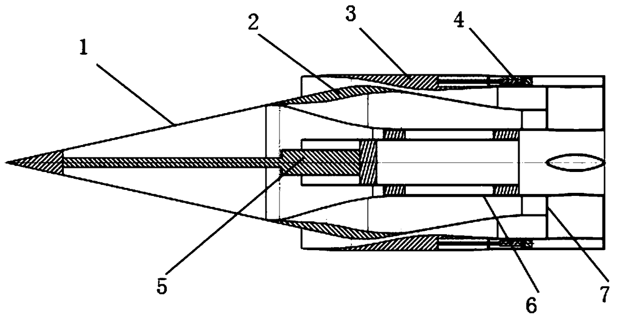 Axially symmetrical variable geometry bimodal air inlet channel adaptive to broad Mach number flight