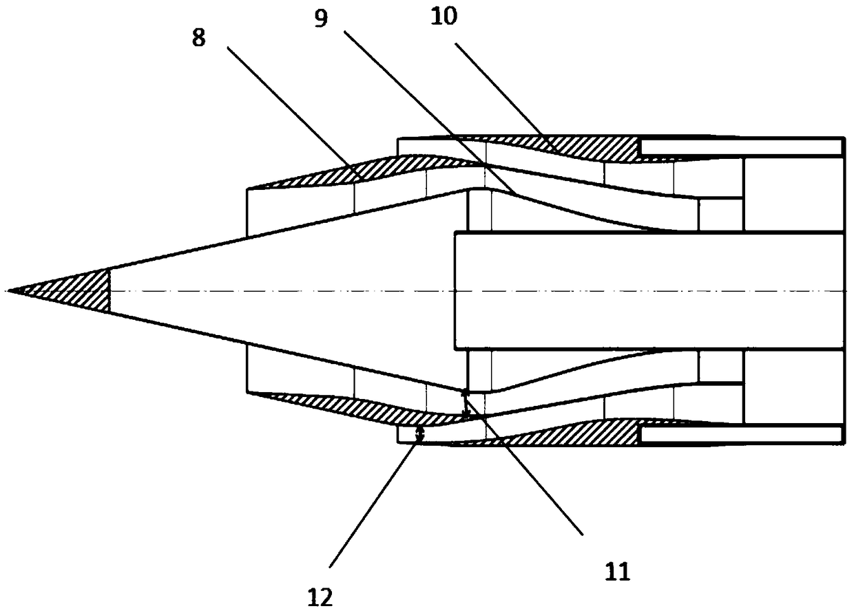 Axially symmetrical variable geometry bimodal air inlet channel adaptive to broad Mach number flight