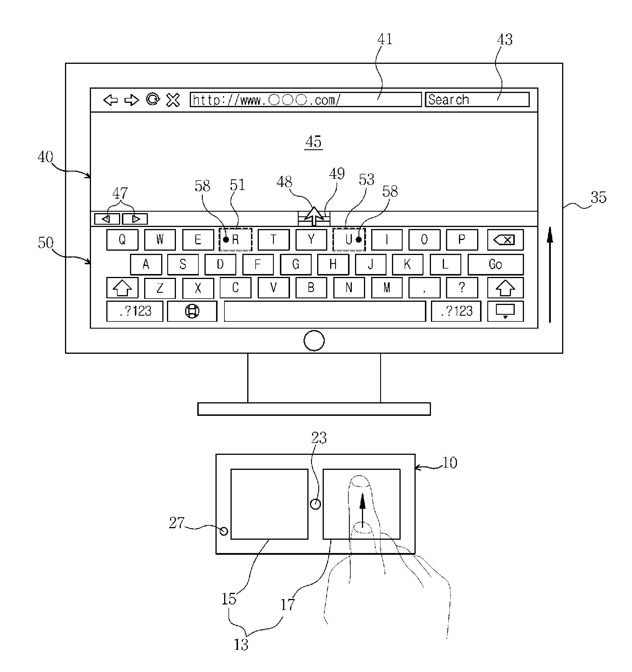 Remote controller having dual touch pads and method of control using the same