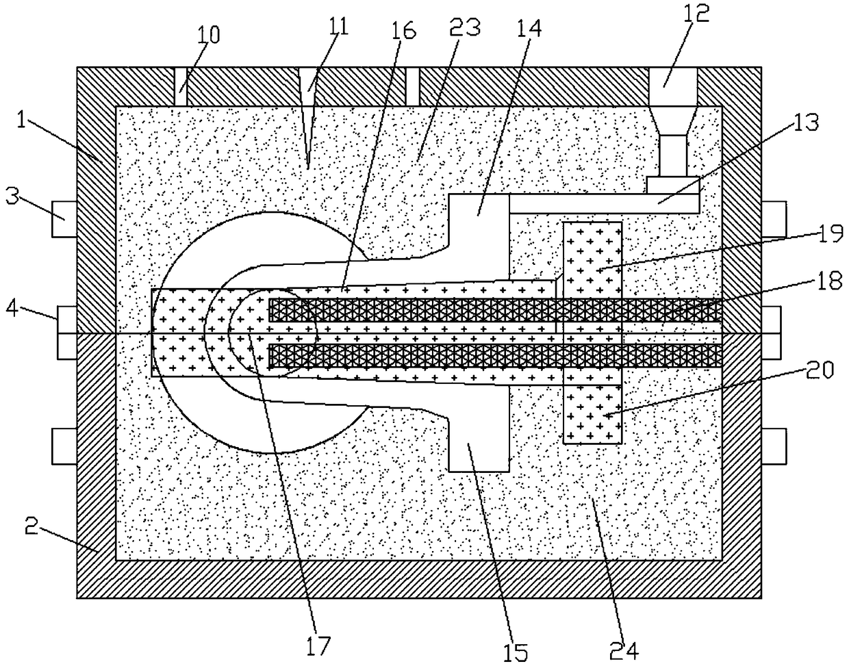 Sand box for sand casting of bent pipe and sand core of sand box