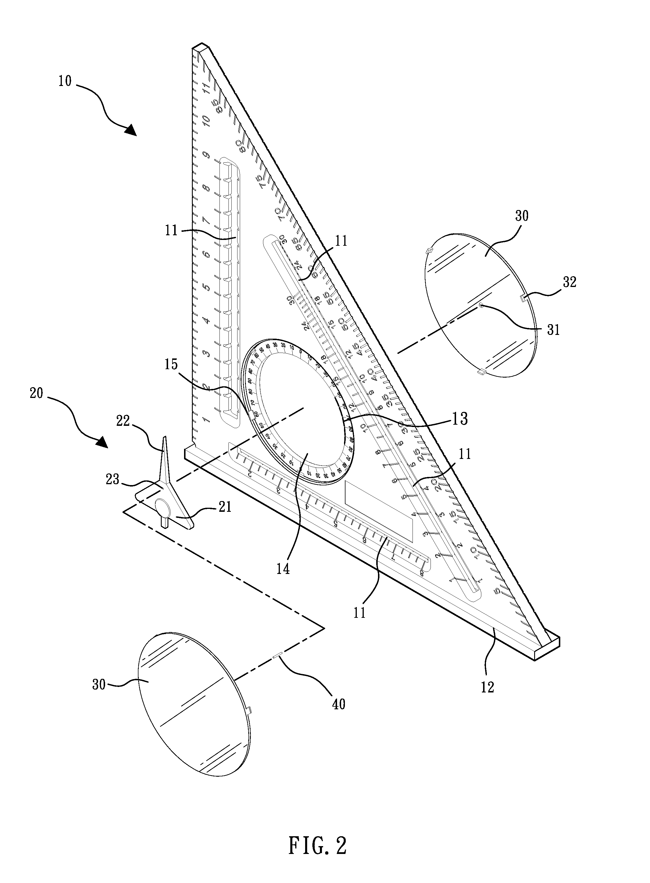 Triangle ruler capable of measuring angles