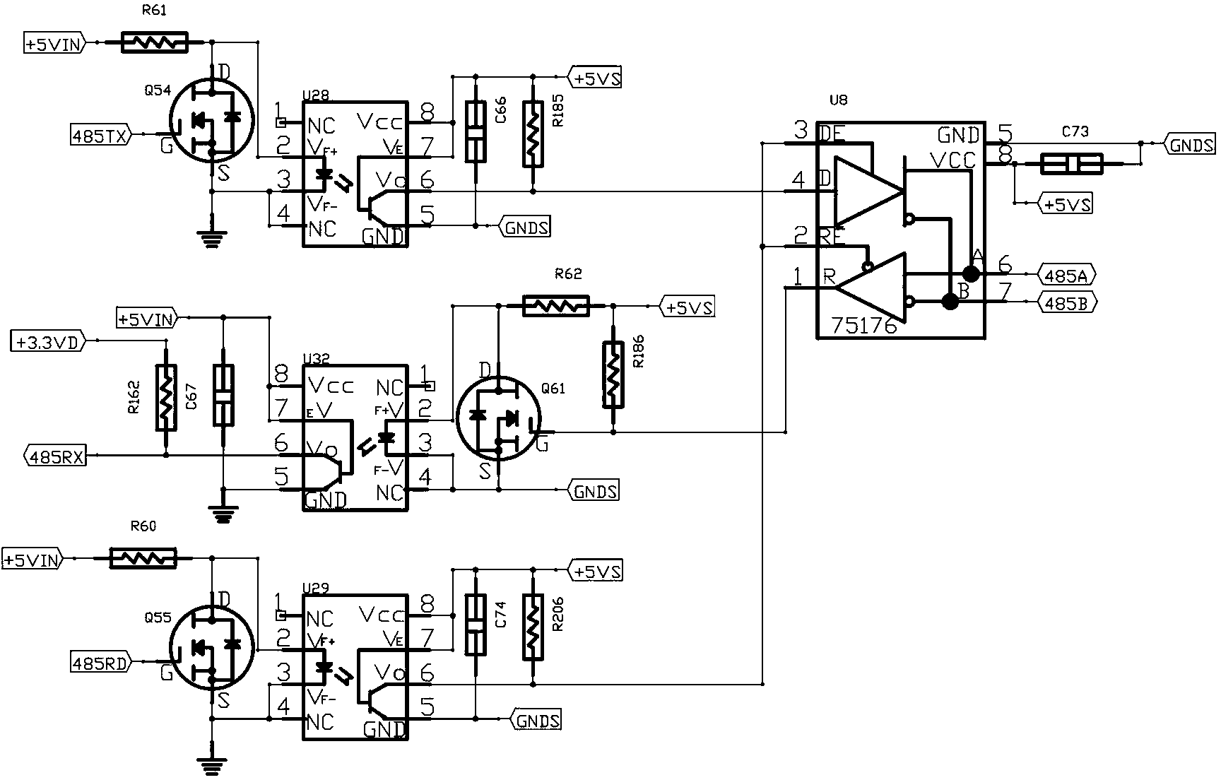 TSC (thyristor switched capacitor) system and RS485 communication method thereof based on FPGA (Field Programmable Gate Array)