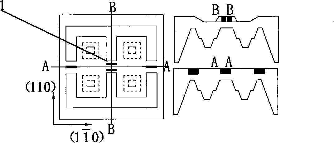 Nano-silicon thin-membrane four-island-beam-membrane sensor chip and preparation method thereof