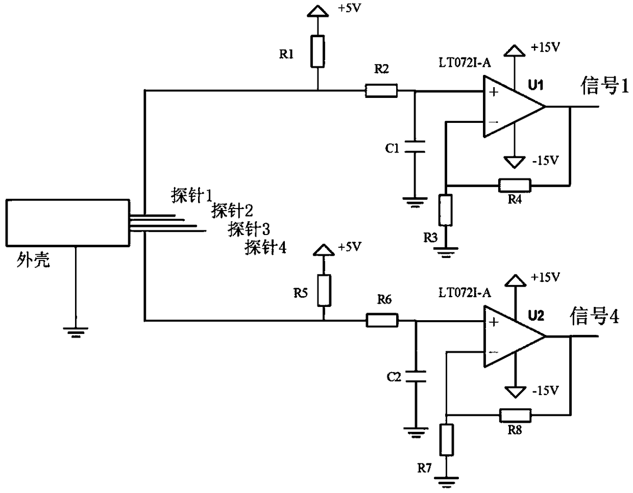 A four-conductivity probe measurement signal processing system for gas-liquid two-phase flow detection