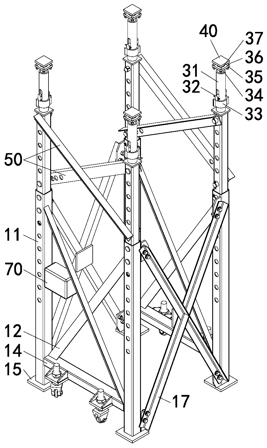 Supporting platform of reinforced concrete supporting beam and using method thereof