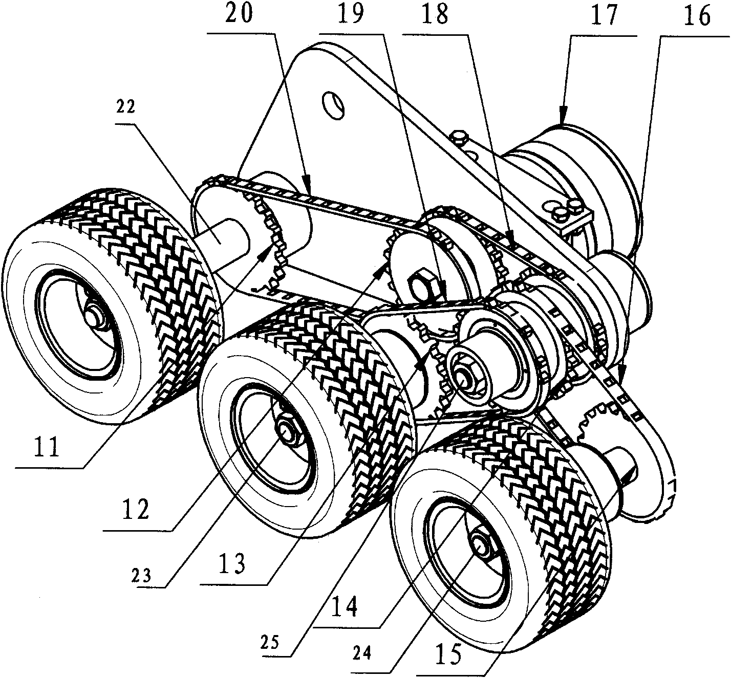 Self-adaptive sea bottom complex terrain compound wheel type traveling mechanism