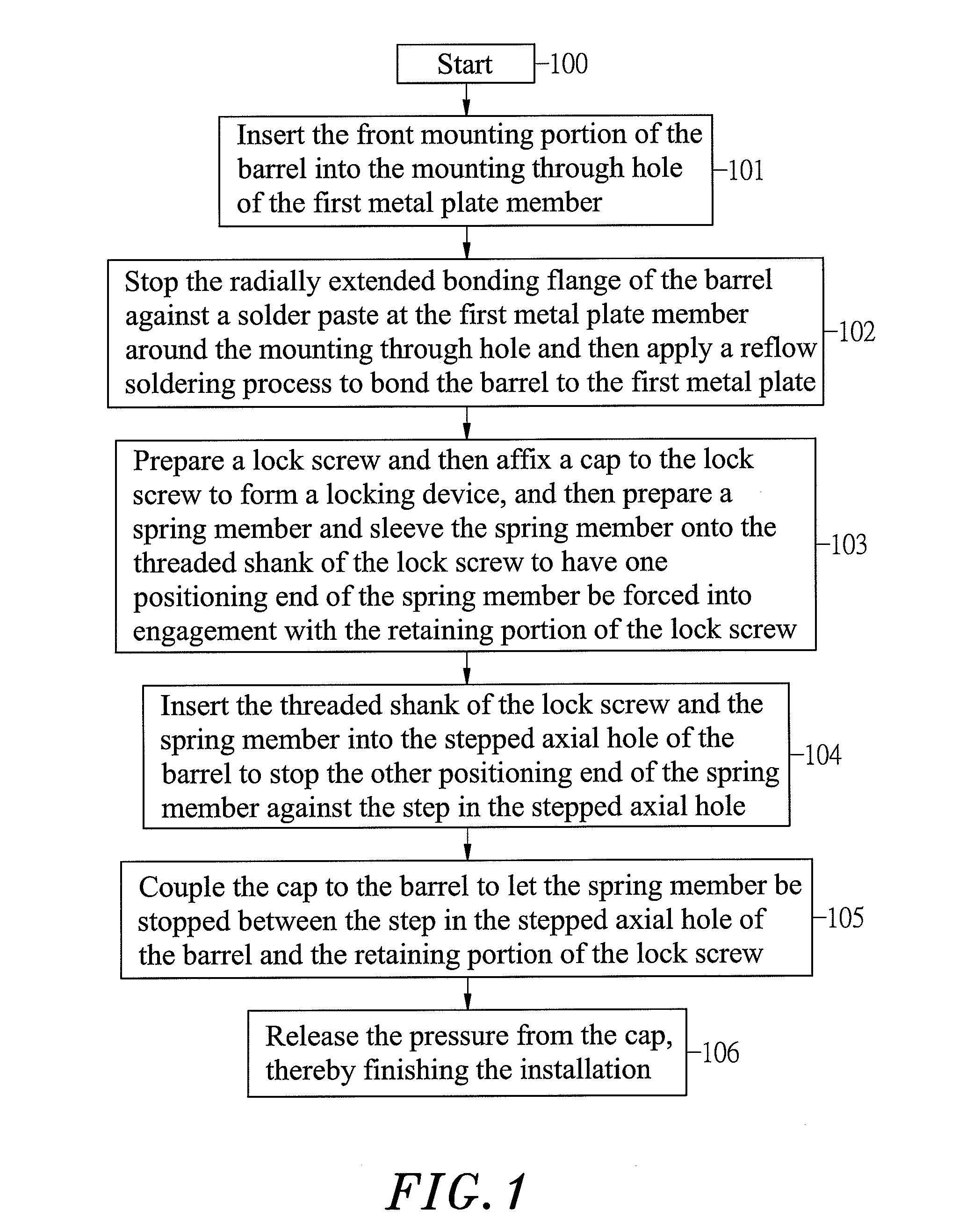 Metal plate member fixation device installation method