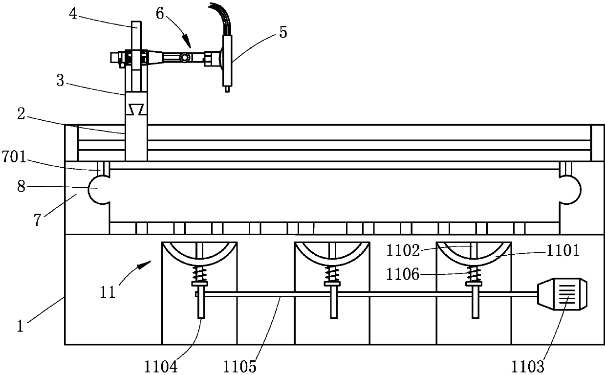 Efficient groove treating and automatic slag removing steel plate cutting machine