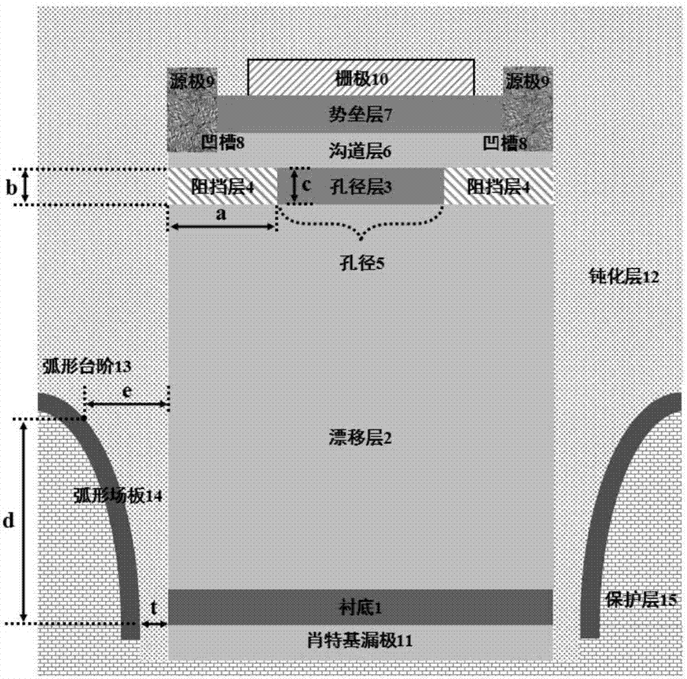 Vertical power transistor based on arc leakage field plate and Schottky drain electrode