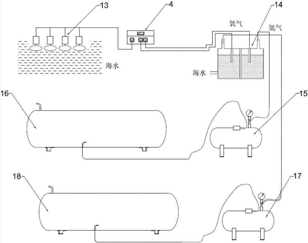 Device for preparing hydrogen and oxygen by using tidal current energy and seawater