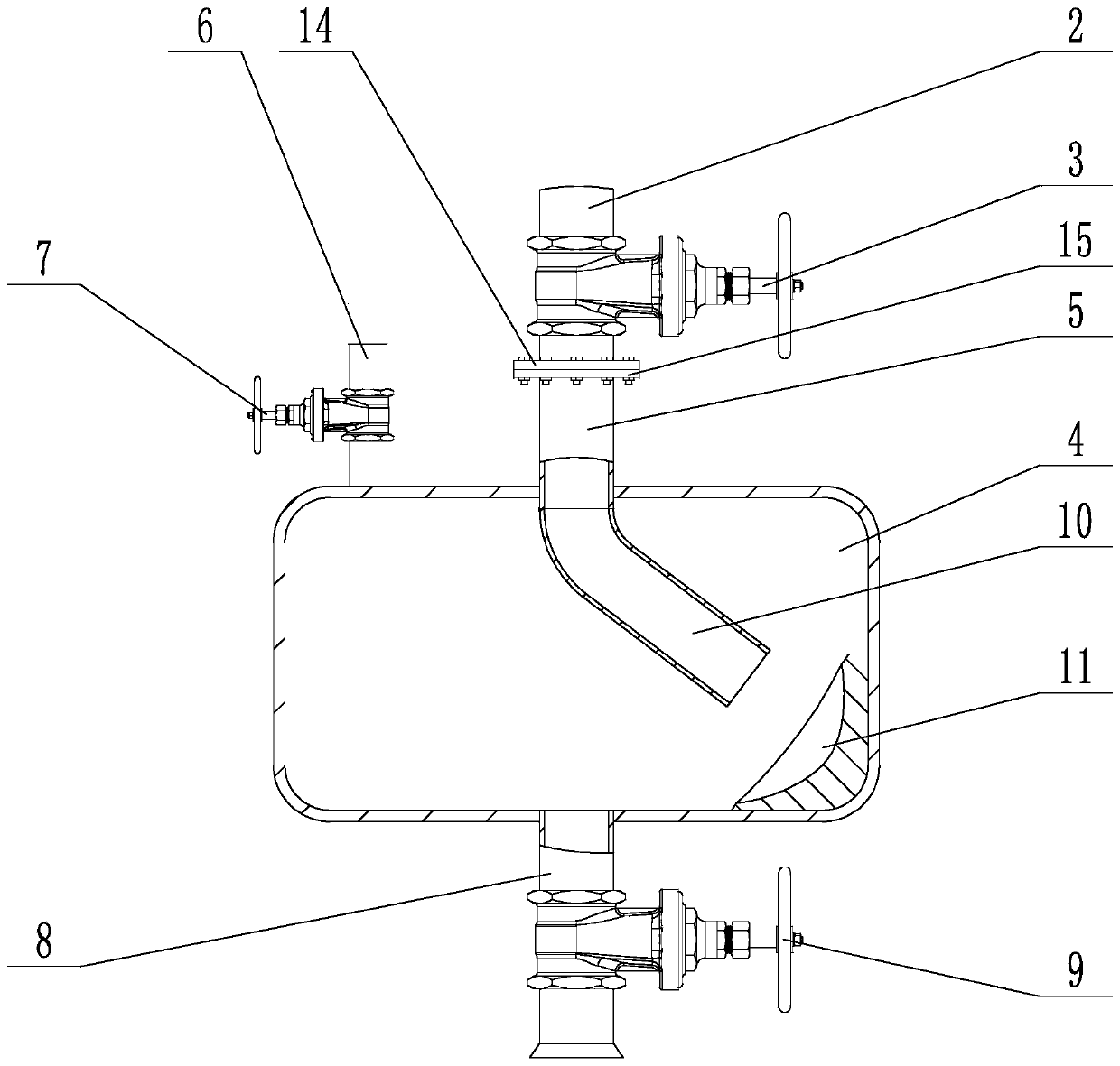 Pressure vessel with pollution discharge buffer device