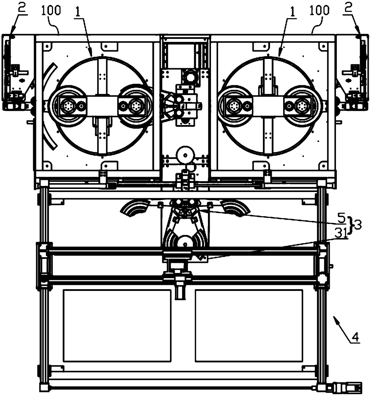 Full-automatic vertical winding machine provided with rotating disk