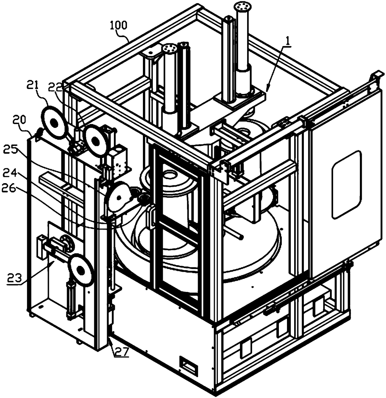 Full-automatic vertical winding machine provided with rotating disk