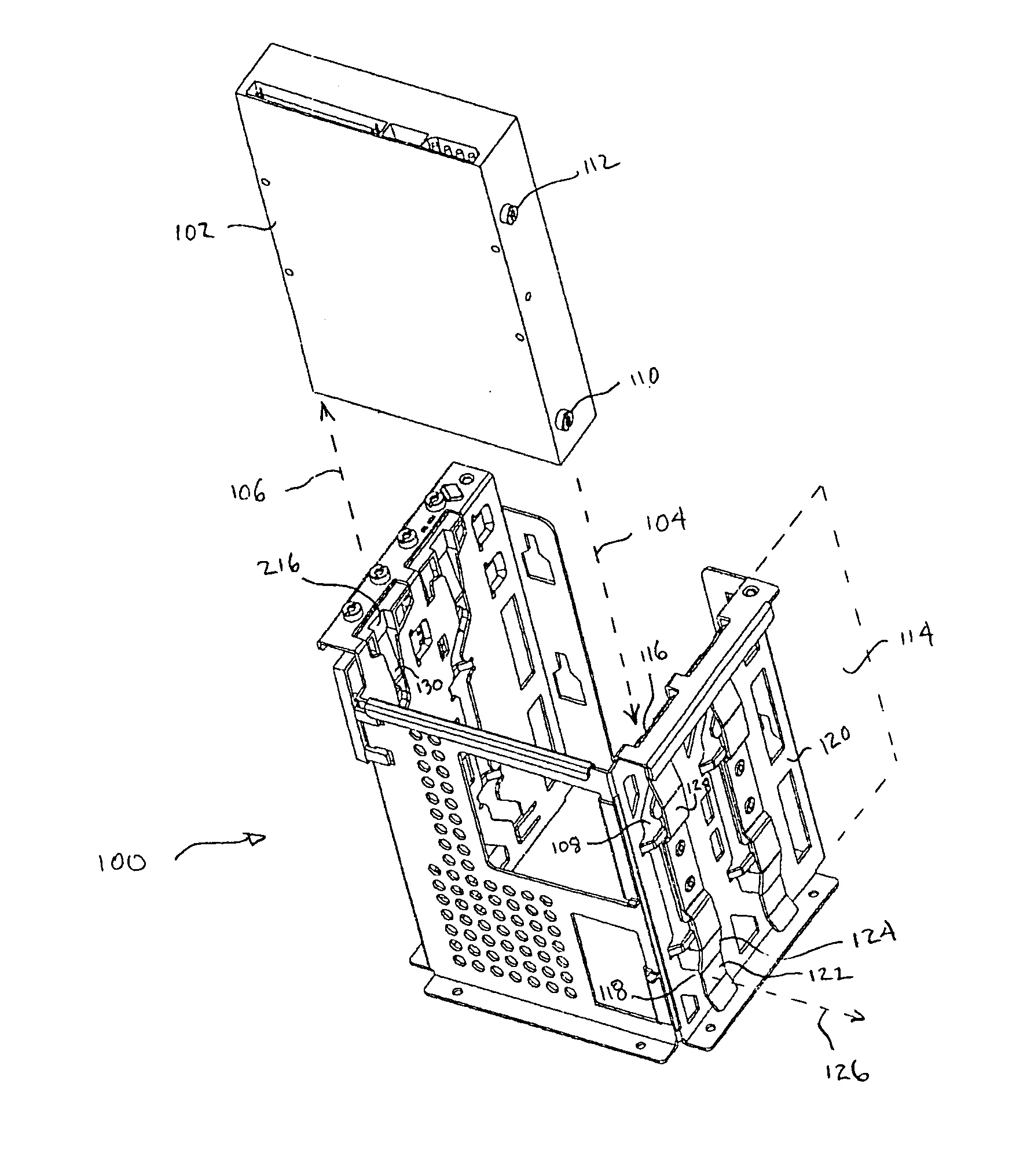 Media drive cage having improved insertion shock and air flow properties