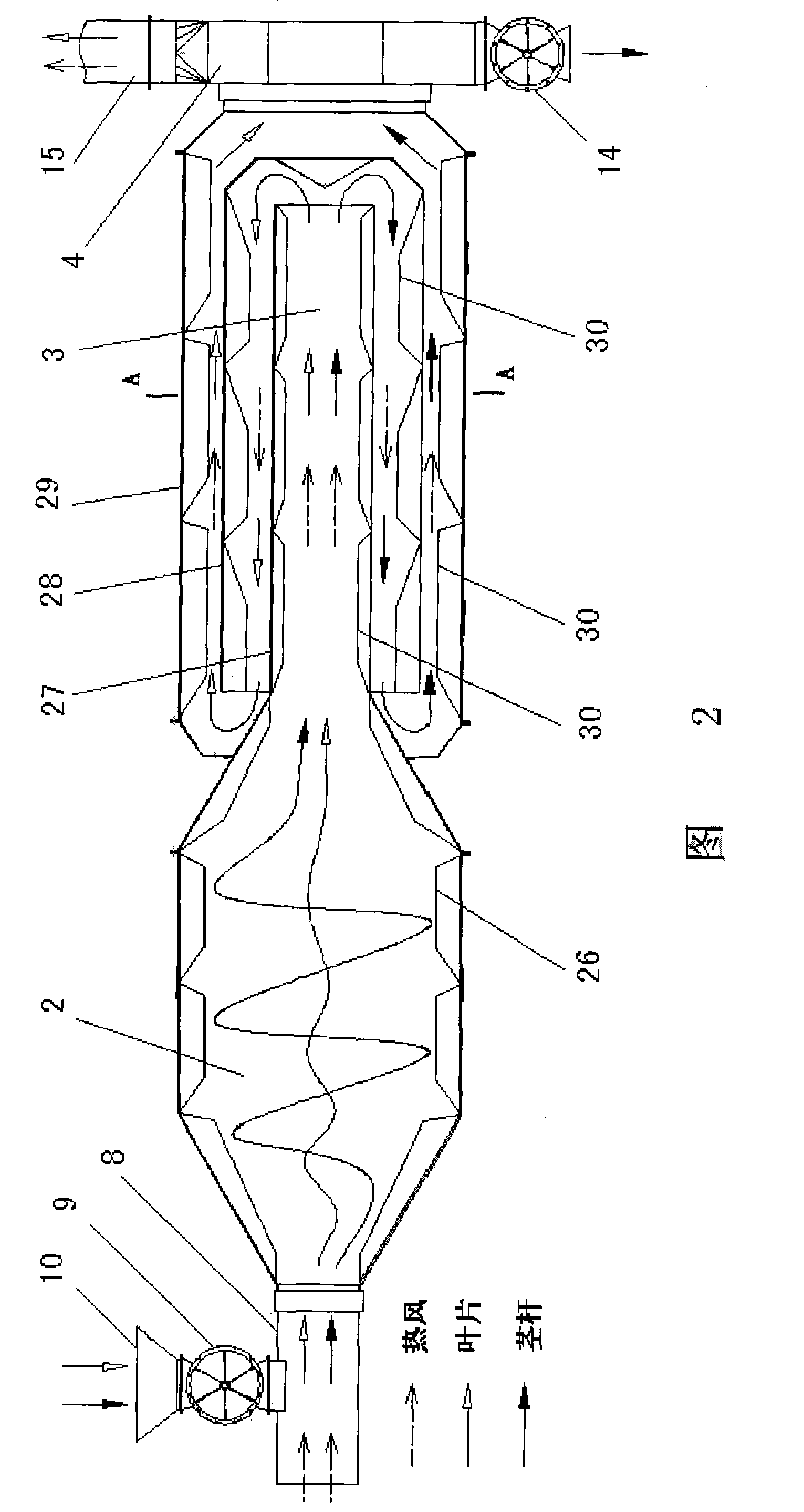 Grass drying, stem and leaf separating device