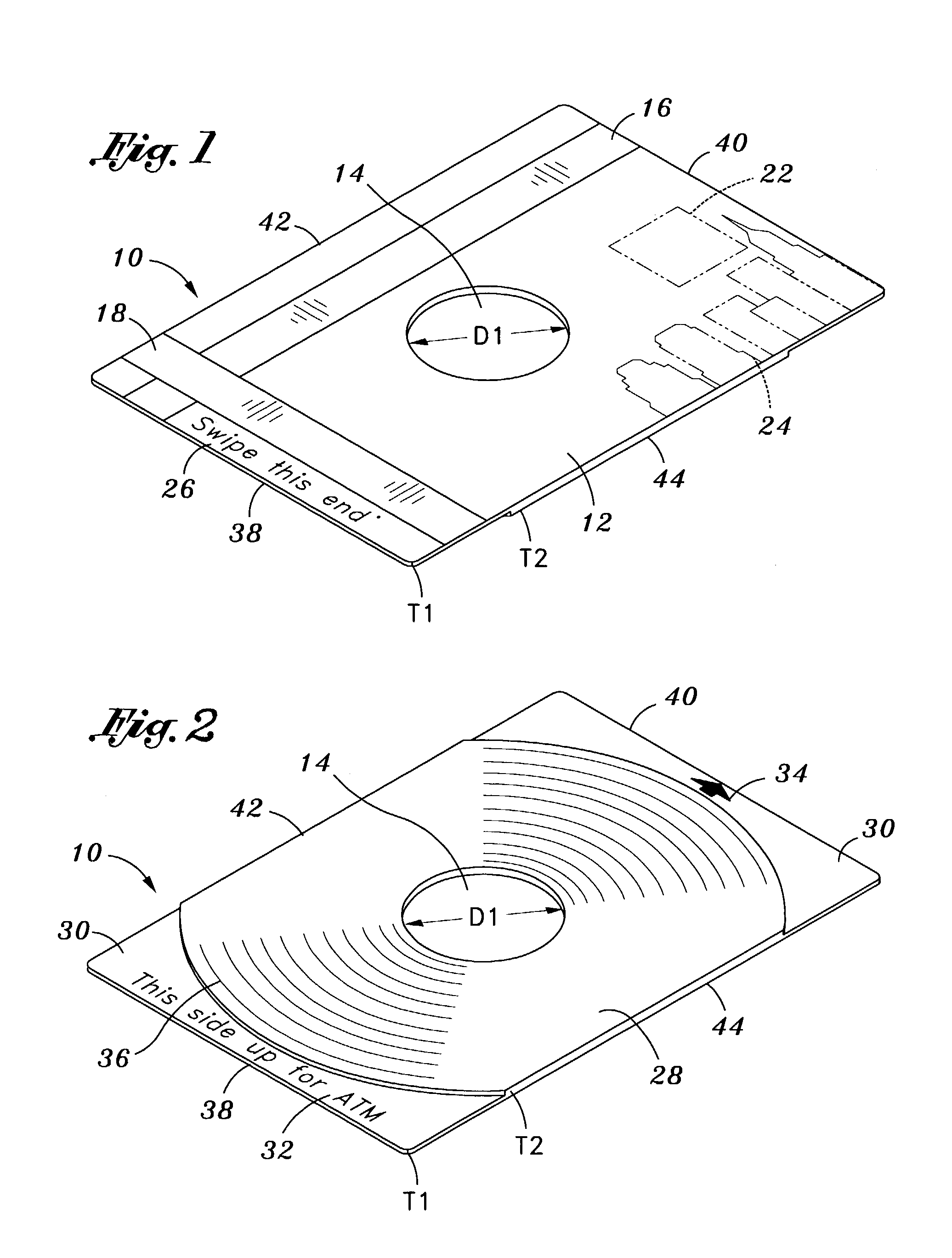 Data storage card having both linear and annular data regions