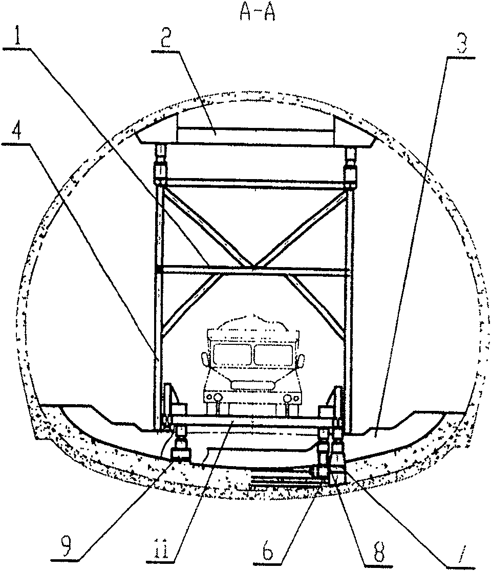 Tunnel overhead arch mould plate trolley possessing floating type bottom carriage