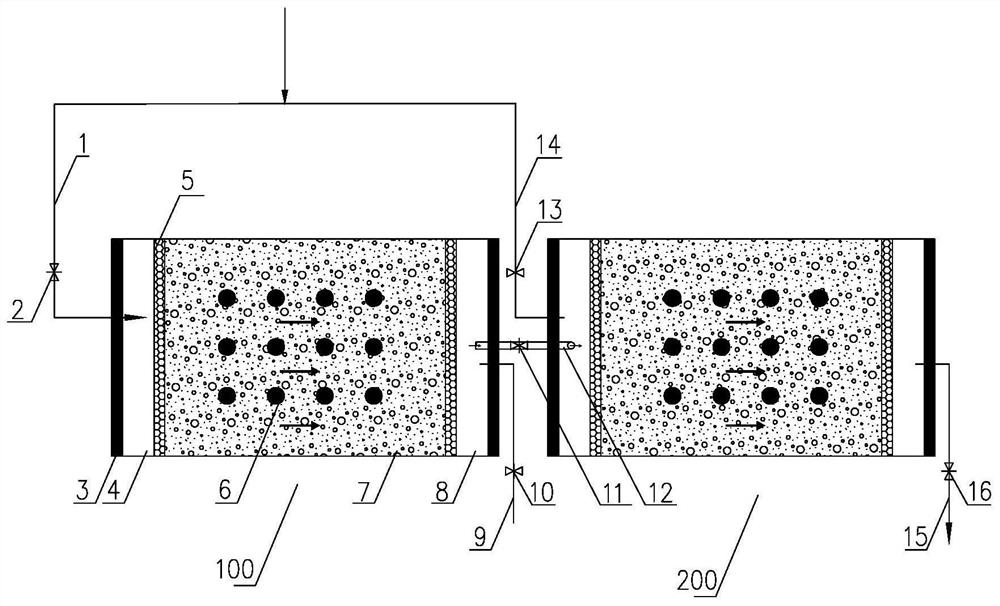 Subsurface flow constructed wetland system capable of switching between series connection and parallel connection