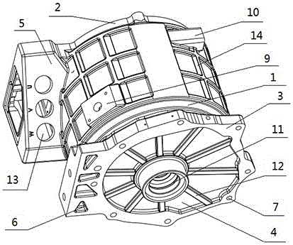 New energy source automobile spiral water cooling integral motor case and pressure casting process thereof