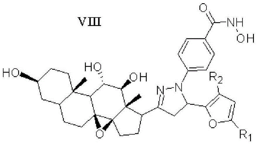 Furan skeleton included 2H-pyrazole hydroxamic acid C21 steroid saponin aglycone derivative and preparation method and application thereof