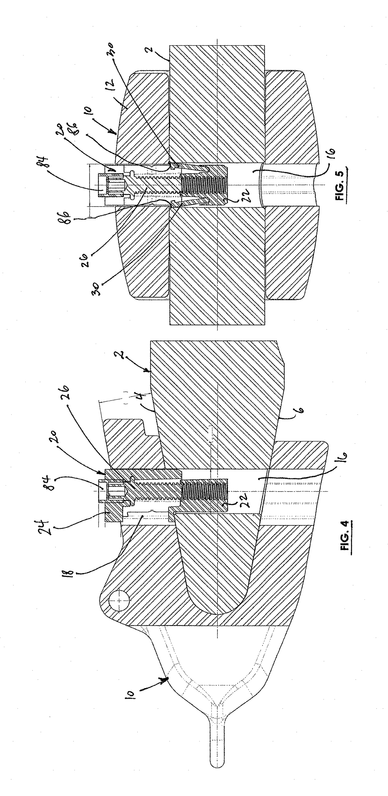 Self-locking connector pin for demountably securing consumable ground digging components to containers of earth moving equipment