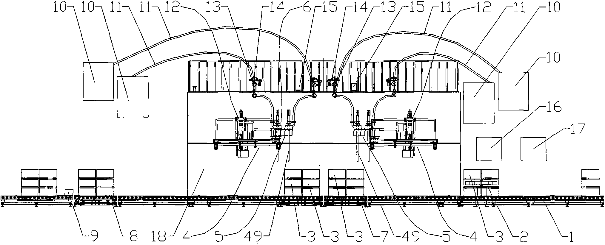 Full-automatic filling system for multi-variety material buckets and filling method of system