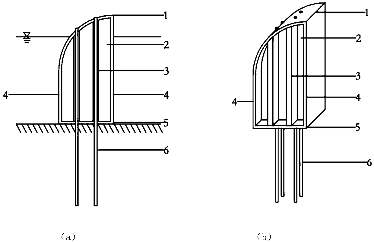 Construction method of domed square light caisson and pile foundation combined type deepwater breakwater