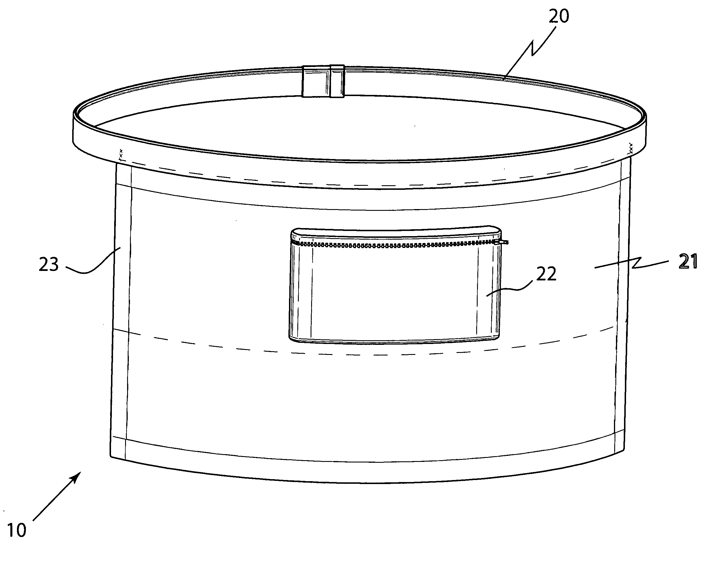 Male apron for receiving and storing excreted body fluids and associated method