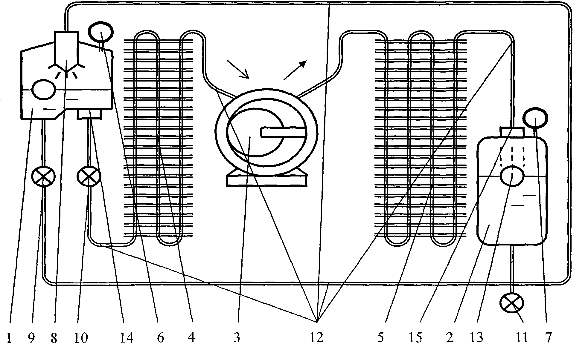 YXY-type vacuum supercharging jetting and vacuum evaporation refrigerating ditype device