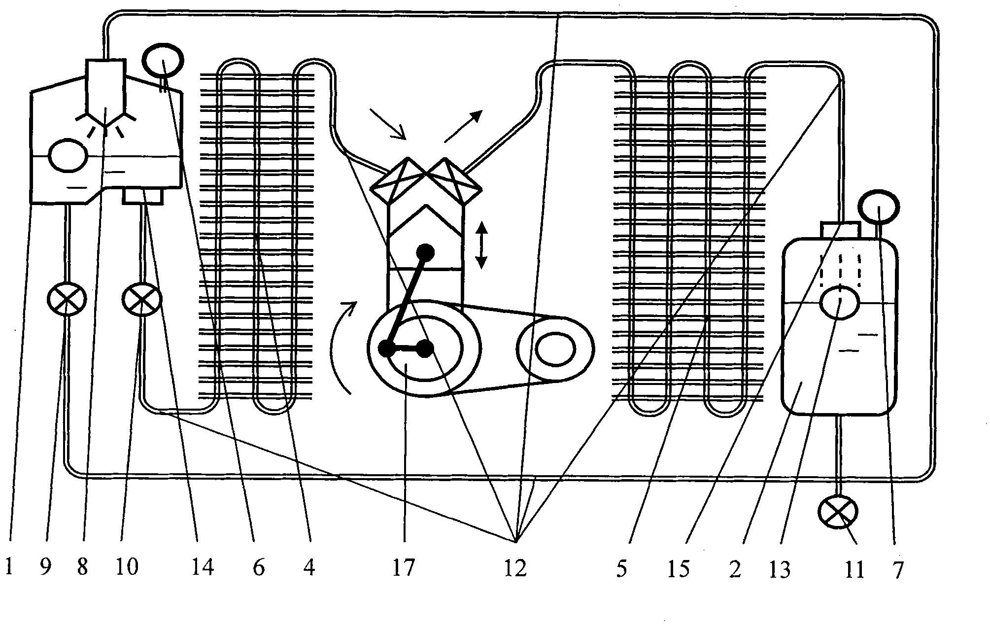 YXY-type vacuum supercharging jetting and vacuum evaporation refrigerating ditype device