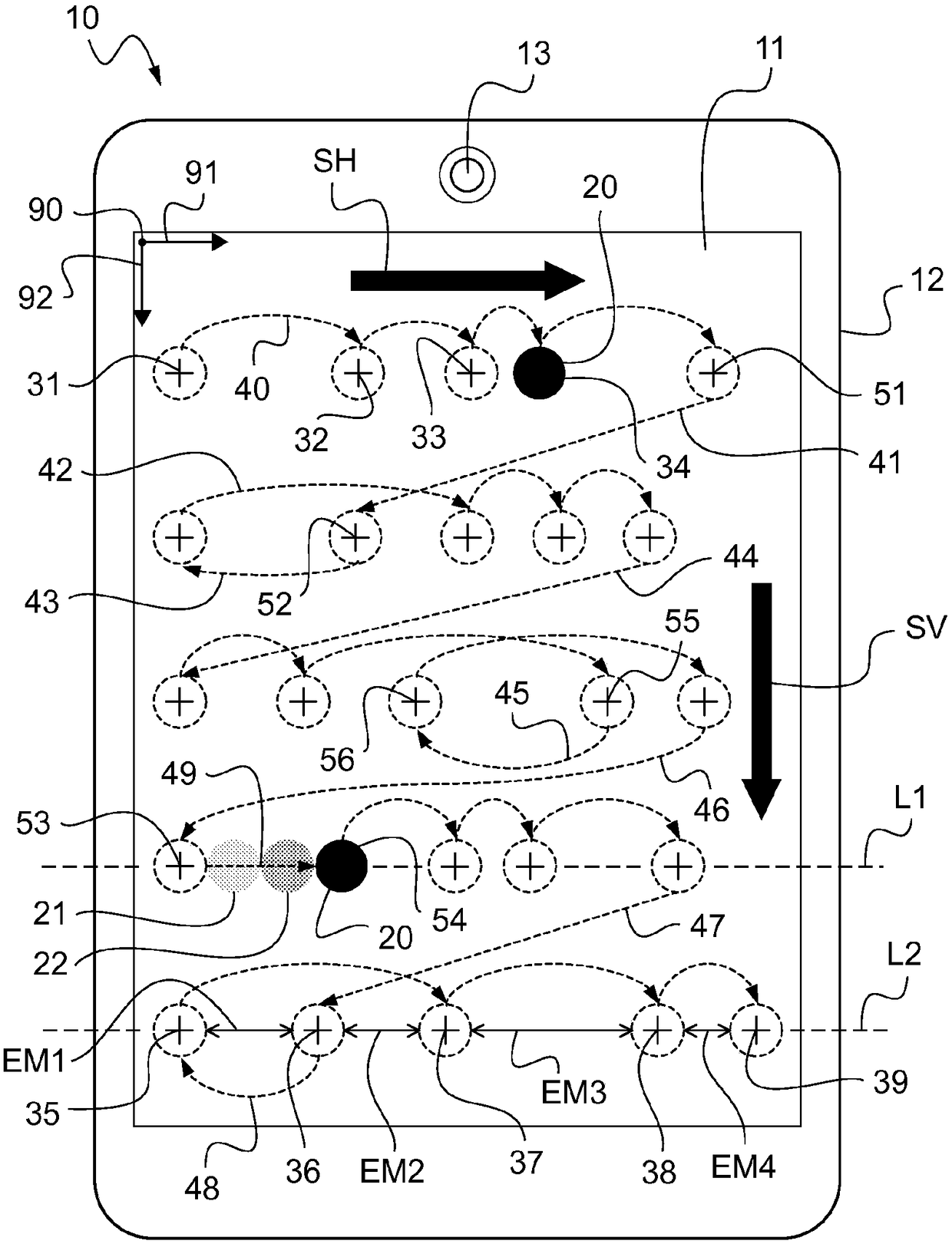 Device for testing the visual behavior of a person, and method for determining at least one optical design parameter of an ophthalmic lens using such a device