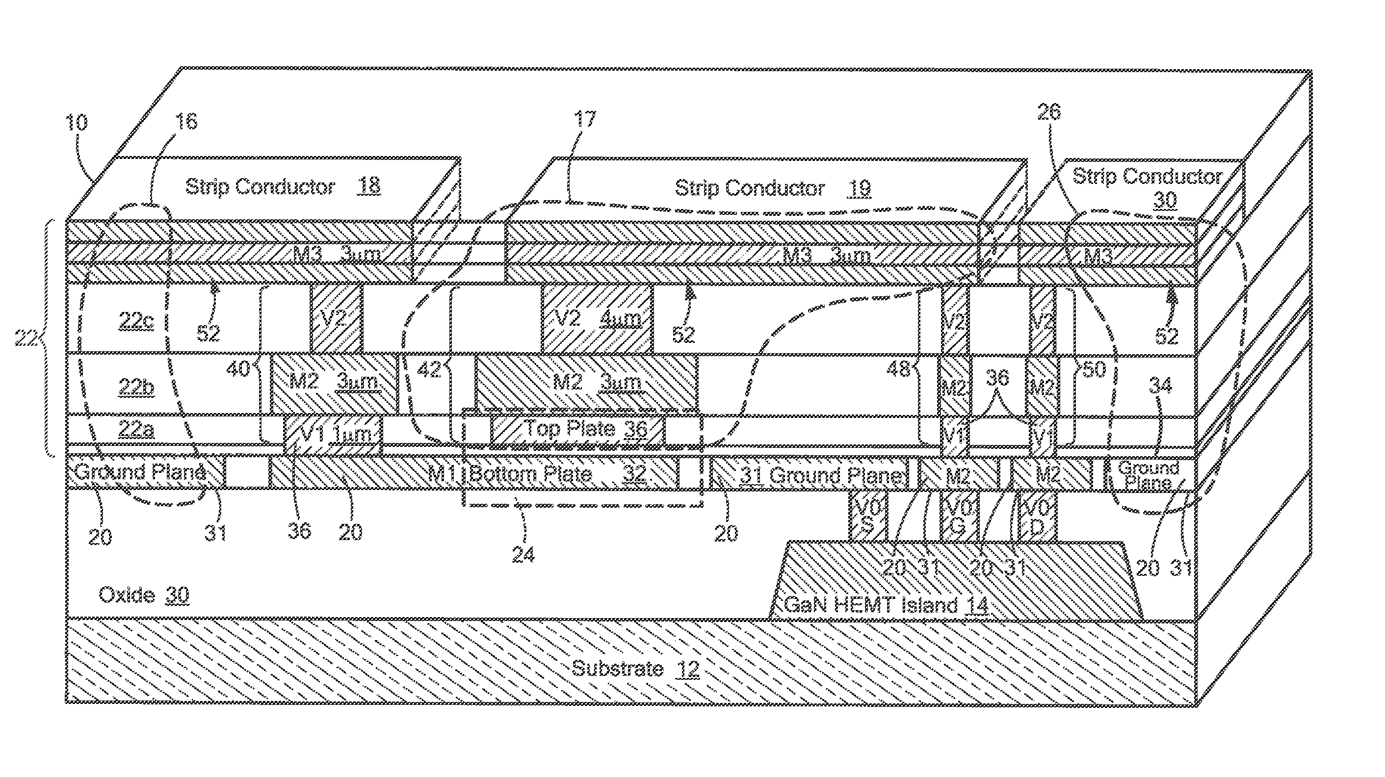 Microwave integrated circuit (MMIC) damascene electrical interconnect for microwave energy transmission